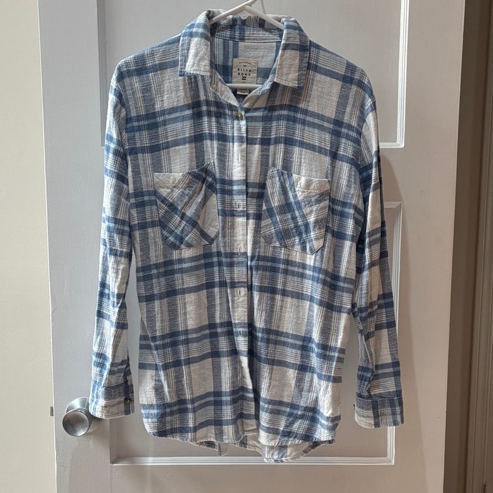 Billabong Blue and White Plaid Button-Down Shirt